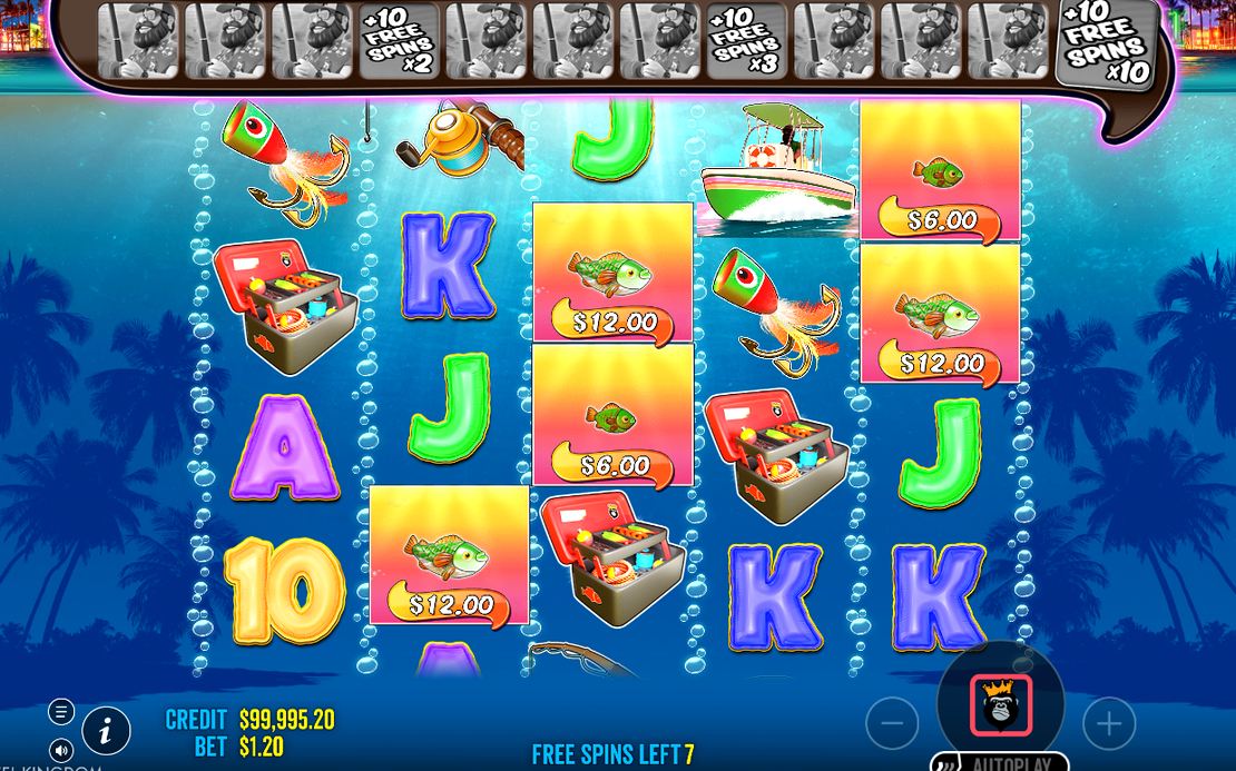 Free Spins-läge med Wild-fiskaren och MONEY-symboler på rullarna